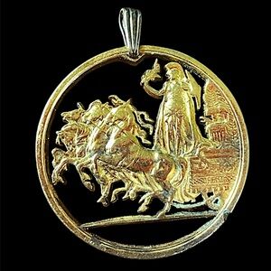 Vintage Sterling Silver Bale Soldier Chariot Coin Pendant